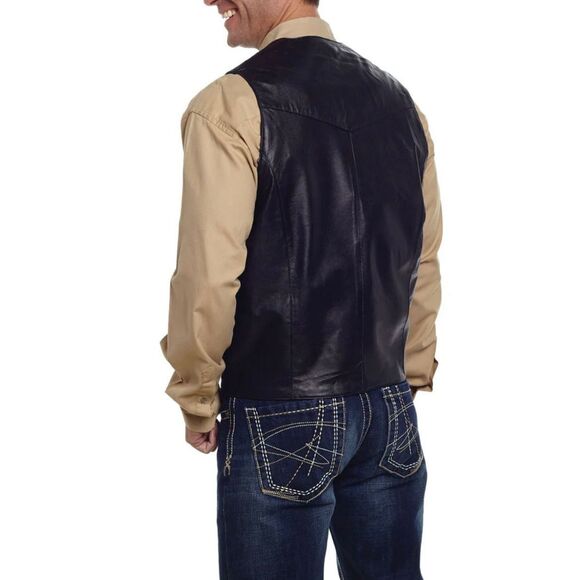 NWOT Cripple Creek Slick Black 100% Leather Western Vest Men's 3XL - Picture 1 of 9